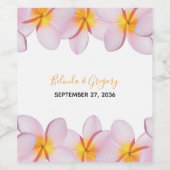 Pink Plumeria Frangipani Wedding Wijn Etiket (Enkel label)