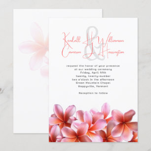 Pink Plumeria Tropical Beach Wedding Kaart