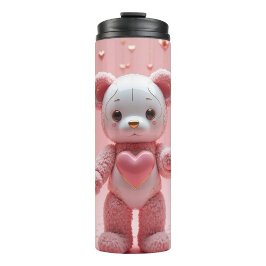 Pink Plush Robot Teddy Bear Tumbler Thermosbeker (Voorkant)