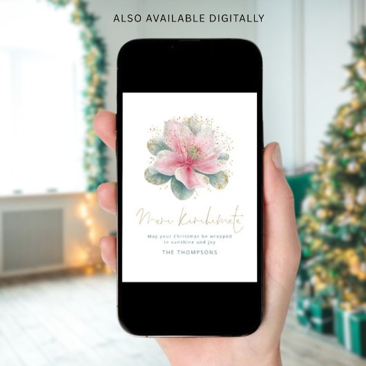 Pink Pōhutukawa Meri Kirihimete NZ Christmas Feestdagenkaart