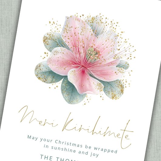 Pink Pōhutukawa Meri Kirihimete NZ Christmas Feestdagenkaart
