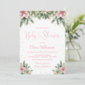 Pink Poinsettia Baby Shower Kaart (Staand voorkant)