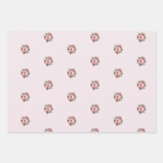 Pink Poinsettia Bouquet Holly and Berries Inpakpapier Vel (Voorkant 2)