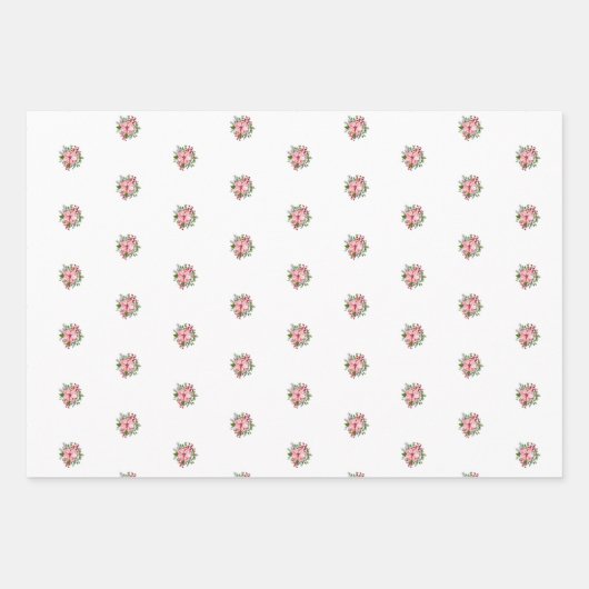 Pink Poinsettia Bouquet Holly and Berries Inpakpapier Vel (Voorkant)