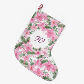Pink Poinsettia Christmas Initiaal Monogram Grote Kerstsok (Voorkant (Hangend))