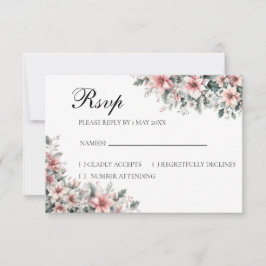 Pink Poinsettia floral RSVP card Kaartje