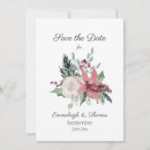 Pink Poinsettia Floral Winter Wedding Save The Date (Voorkant)