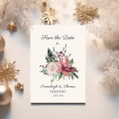 Pink Poinsettia Floral Winter Wedding Save The Date