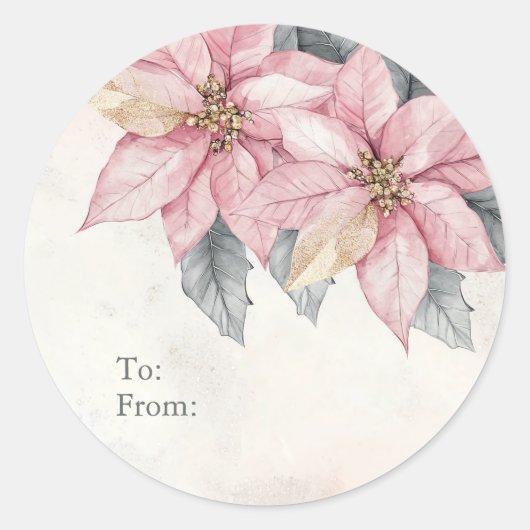 Pink Poinsettia Flowers Personalized To and From Ronde Sticker (Voorkant)