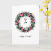 Pink Poinsettia Holiday Wreath Kaart (Gele Bloem)