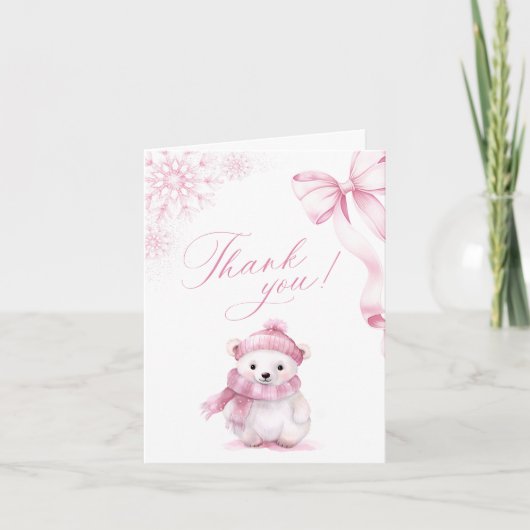 Pink Polar Bear Foldable Thank You Card Bedankkaart (Voorkant)
