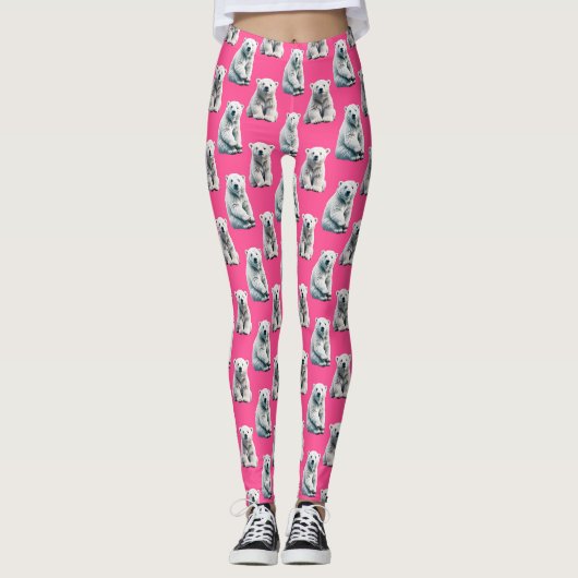 Pink Polar Bear Pattern Design  Leggings (Voorkant)