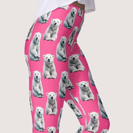 Pink Polar Bear Pattern Design Leggings