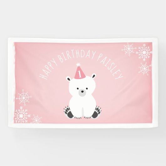 Pink Polar Beer Winter Onederland 1ste verjaardag Spandoek (Horizontaal)