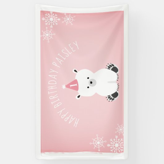 Pink Polar Beer Winter Onederland 1ste verjaardag Spandoek (Verticaal)