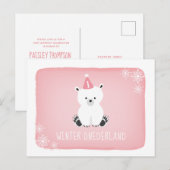 Pink Polar Beer Winter Onederland Eerste verjaarda Uitnodiging Briefkaart (Voorkant / Achterkant)