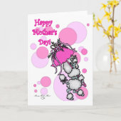 Pink Polk-a-dot Poedel Moederdag Kaart (Gele Bloem)