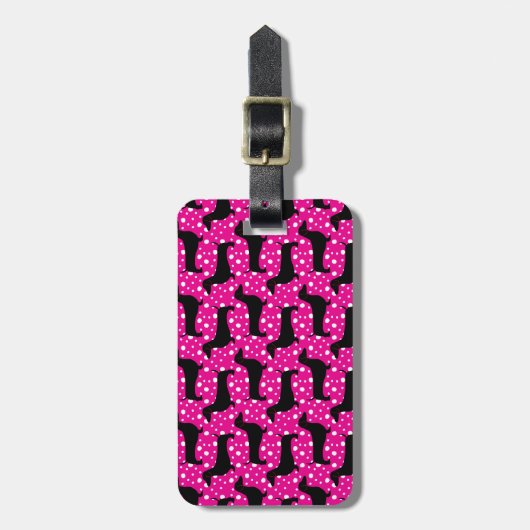 Pink Polka Dachshunds Bagagelabel (Voorkant verticaal)