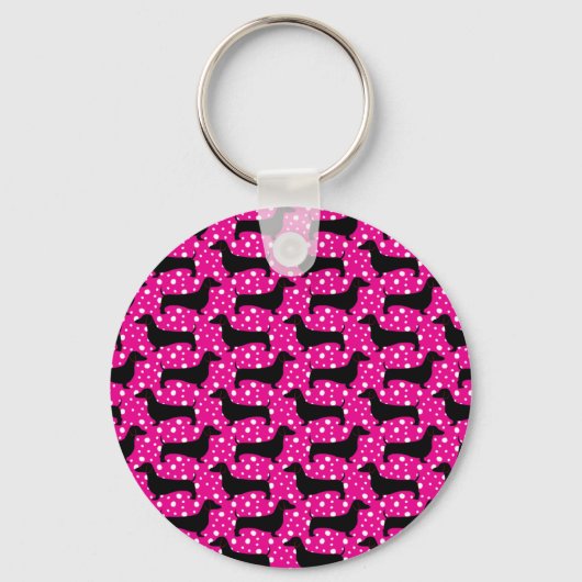 Pink Polka Dachshunds Sleutelhanger (Voorkant)