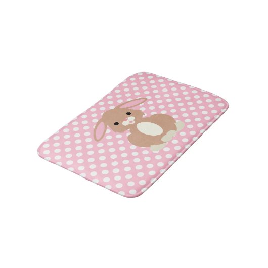 Pink Polka Dot and Bunny Rabbit Bath Mat (Gekanteld)