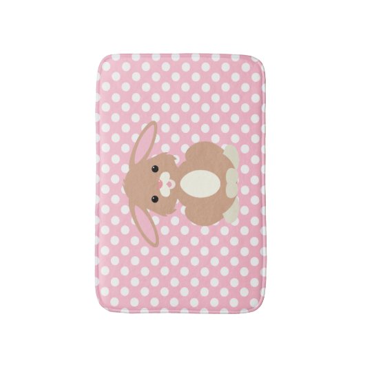 Pink Polka Dot and Bunny Rabbit Bath Mat (Voorkant Verticaal)