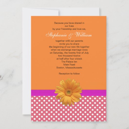 Pink Polka Dot and Coral Wedding Invitation Kaart (Voorkant)