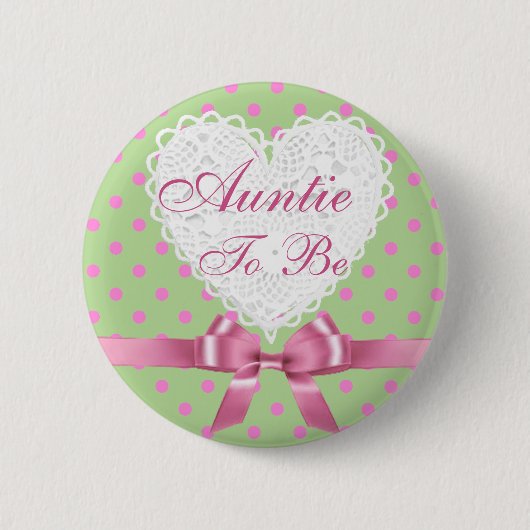 Pink Polka Dot Auntie om Baby shower Button te wor (Voorkant)