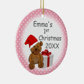 Pink Polka Dot Baby eerste kerstjaar Keramisch Ornament (Rechts)