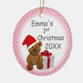 Pink Polka Dot Baby eerste kerstjaar Keramisch Ornament (Links)