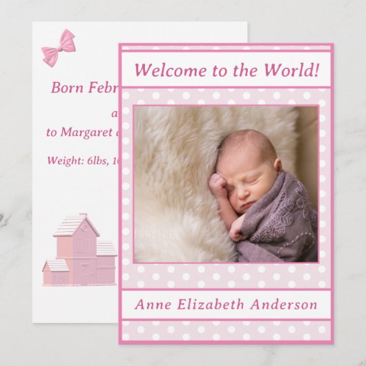 Pink Polka-Dot Baby Girl Geboorteaankondiging Aankondiging (Voorkant / Achterkant)