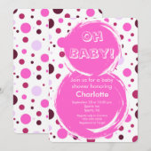 Pink polka dot Baby Shower Invitation Kaart (Voorkant / Achterkant)