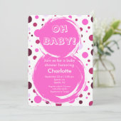 Pink polka dot Baby Shower Invitation Kaart (Staand voorkant)