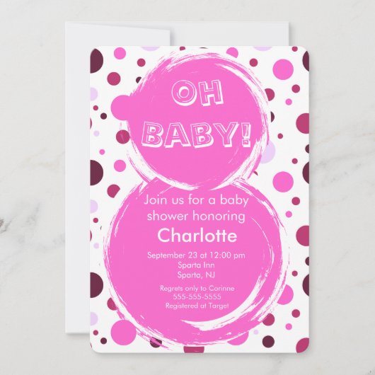 Pink polka dot Baby Shower Invitation Kaart (Voorkant)