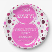 Pink polka dot baby shower Paper plates Papieren Bordje (Voorkant)