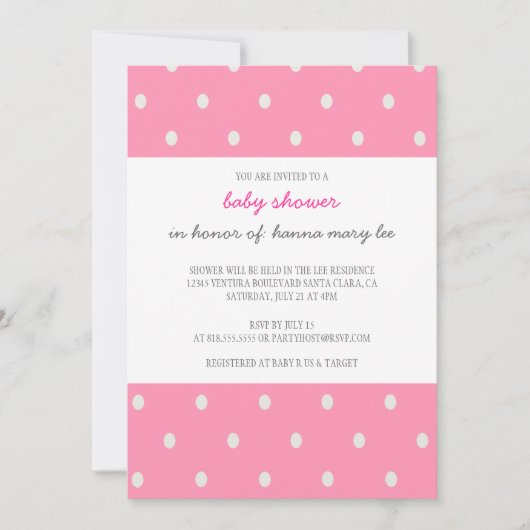 Pink Polka Dot Baby shower Uitnodiging (Voorkant)