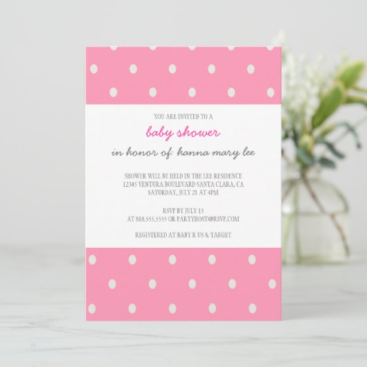 Pink Polka Dot Baby shower Uitnodiging (Staand voorkant)