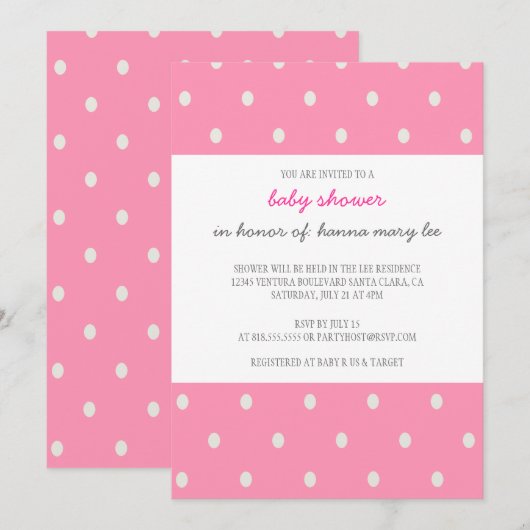 Pink Polka Dot Baby shower Uitnodiging (Voorkant / Achterkant)