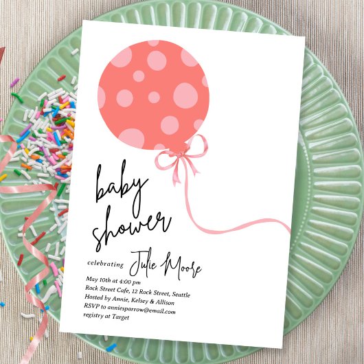 Pink Polka Dot Balloon Baby shower Kaart