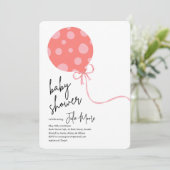 Pink Polka Dot Balloon Baby shower Kaart (Staand voorkant)