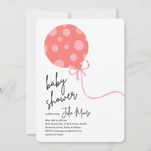 Pink Polka Dot Balloon Baby shower Kaart (Voorkant)