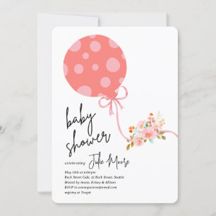 Pink Polka Dot Balloon Flowers Baby shower Kaart