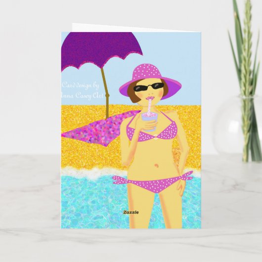 Pink polka dot bikini strateboardmeisje kaart (Achterkant)