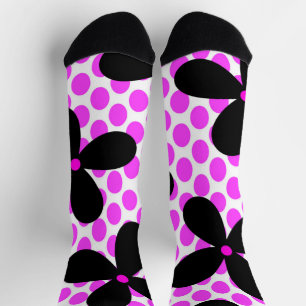 Pink Polka Dot Black Retro Flower Crazy Sokken