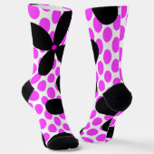 Pink Polka Dot Black Retro Flower Crazy Sokken (Gebogen)