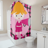 Pink Polka Dot Blond Hair Cheerleader Douchegordijn (In situ)