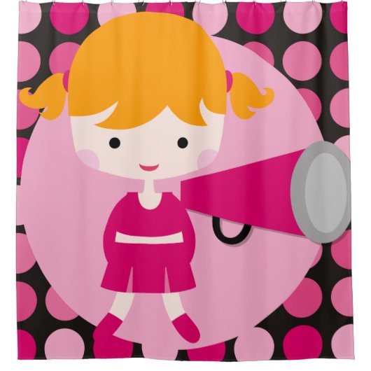 Pink Polka Dot Blond Hair Cheerleader Douchegordijn (Voorkant)