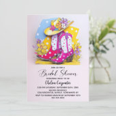 Pink Polka Dot Boots and Cowboy Hat Bridal Shower Kaart (Staand voorkant)
