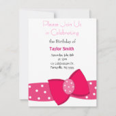 Pink Polka Dot Bow Birthday Uitnodiging (Voorkant)