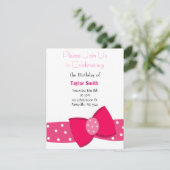 Pink Polka Dot Bow Birthday Uitnodiging (Staand voorkant)