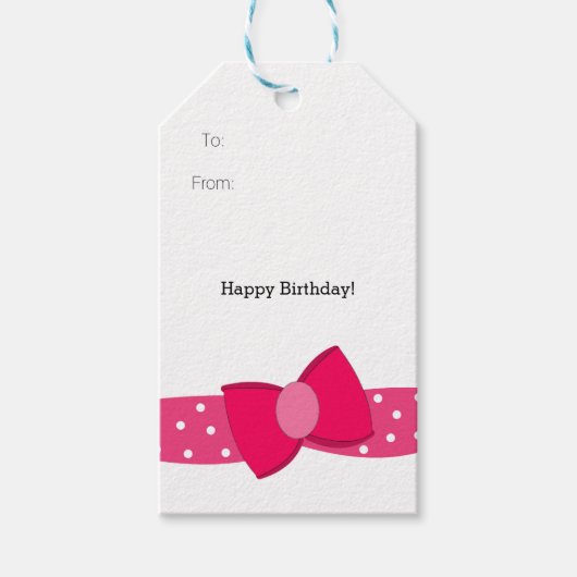 Pink Polka Dot Bow Cadeaulabel (Voorkant)